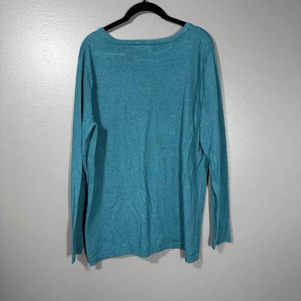 Eddie Bauer Minimalist Utility Teal V-Neck Sweater - Size XXL - Womens Plus Size